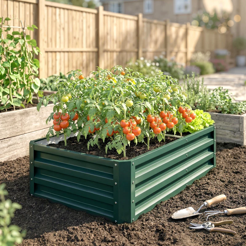 Outsunny Galvanized Raised Garden Bed, Outdoor Planter Box for Vegetables, Flowers, Herbs, 4' x 2' x 1', Dark Green
