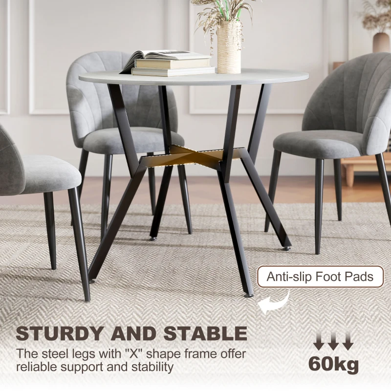 HOMCOM 35" Round Dining Table, Modern Dining Room Table with Steel Frame, Space Saving Small Kitchen Table, Grey