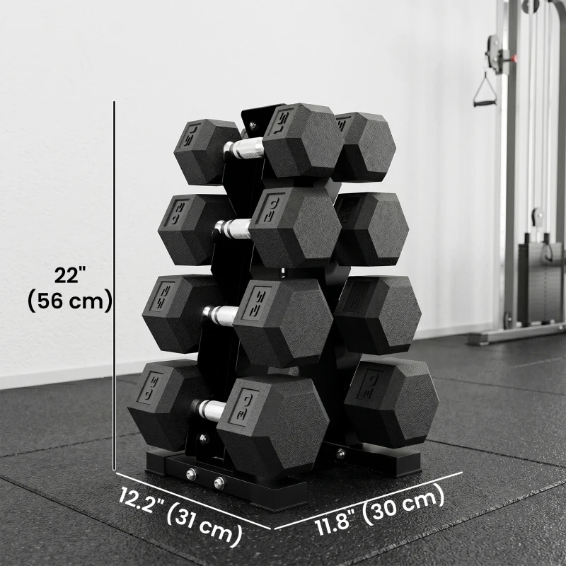 Soozier Hex Dumbbell Weight Set with Vertical Rack, 180lbs Rubber-Coated Dumbbells with Non-Slip Handles