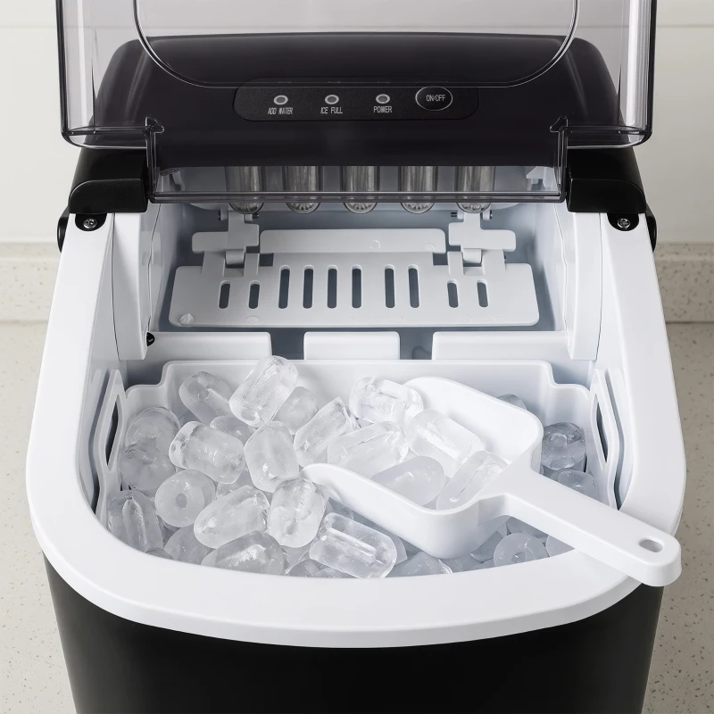 HOMCOM Portable Ice Maker Countertop with Handle, Self Cleaning Ice Maker Machine with Scoop and Basket, 26lbs/24Hrs, Black