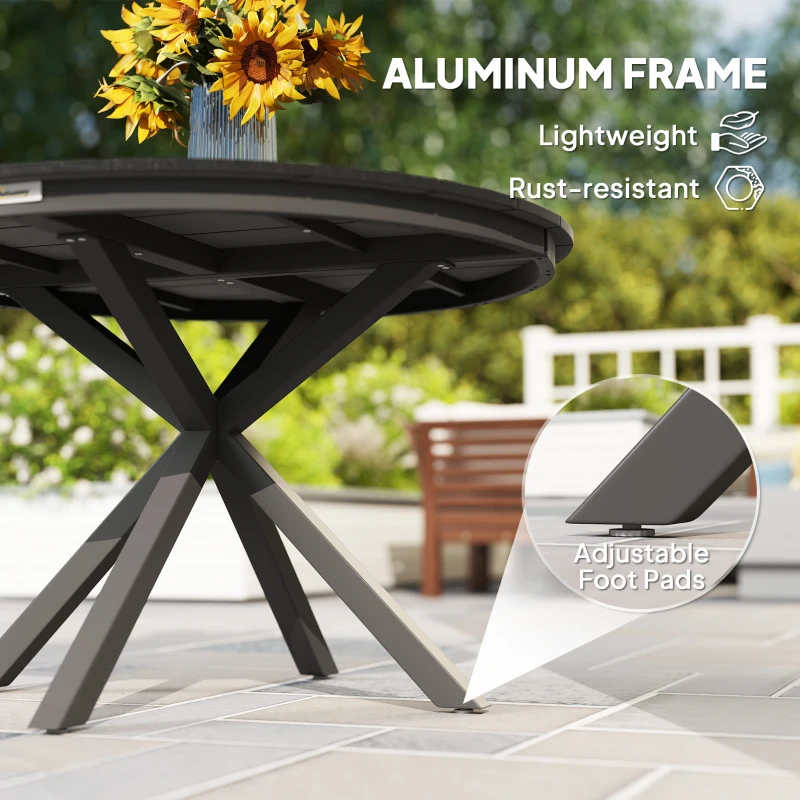 Outsunny 46.5" Outdoor Dining Table for 6, Round Picnic Table with Slatted Top for Balcony, Porch, Black