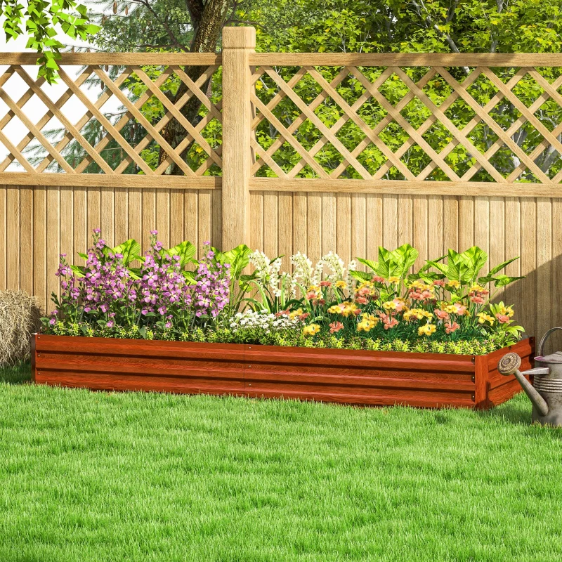 Outsunny 8 x 3 x 1ft Galvanized Raised Garden Bed, Reinforced Outdoor Planter Box with Open Bottom, Brown