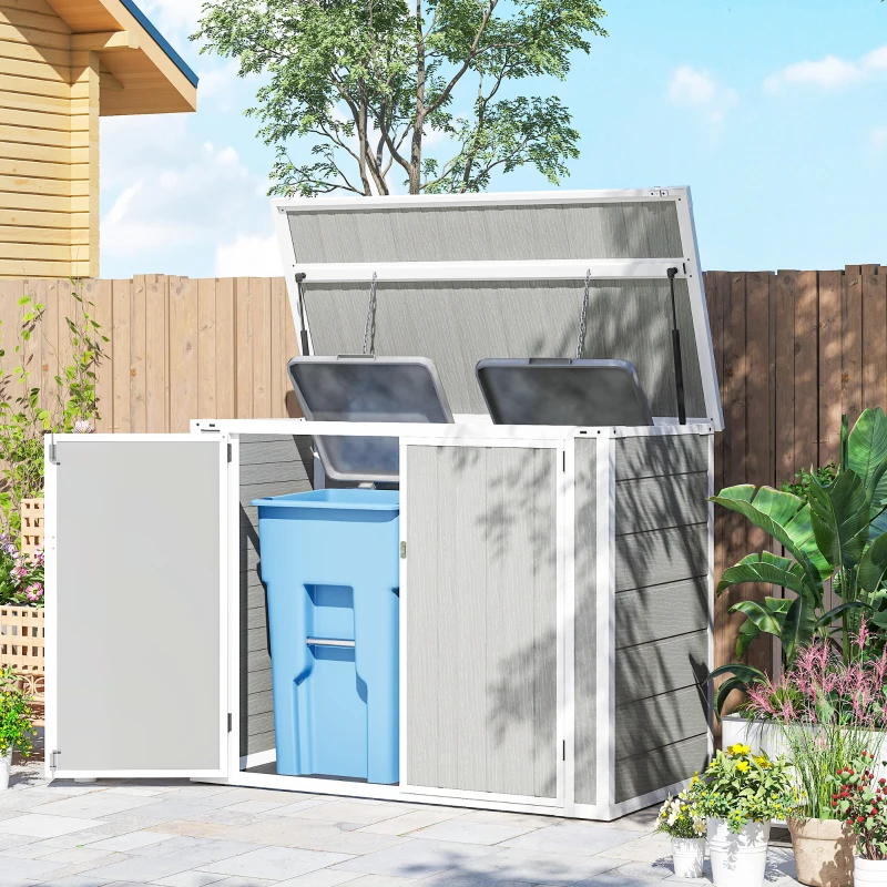 Outsunny 41 Cu. Ft. Outdoor Storage Shed, Outdoor Horizontal Trash Can Storage with Chain Lid, Lockable Storage Box, Light Grey