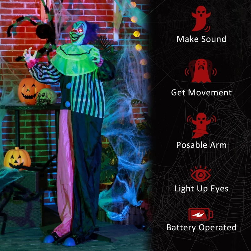 Outsunny 5.7FT Life Size Halloween Decoration, Animated Clown with Sound Activated, Light Up Eyes, Motion, Laugh