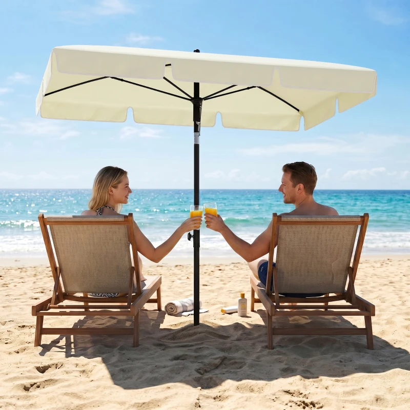 Outsunny 6.5x4ft Rectangle Patio Umbrella Aluminum Tilt Adjustable Garden Parasol  Sun Shade Outdoor Canopy Cream White
