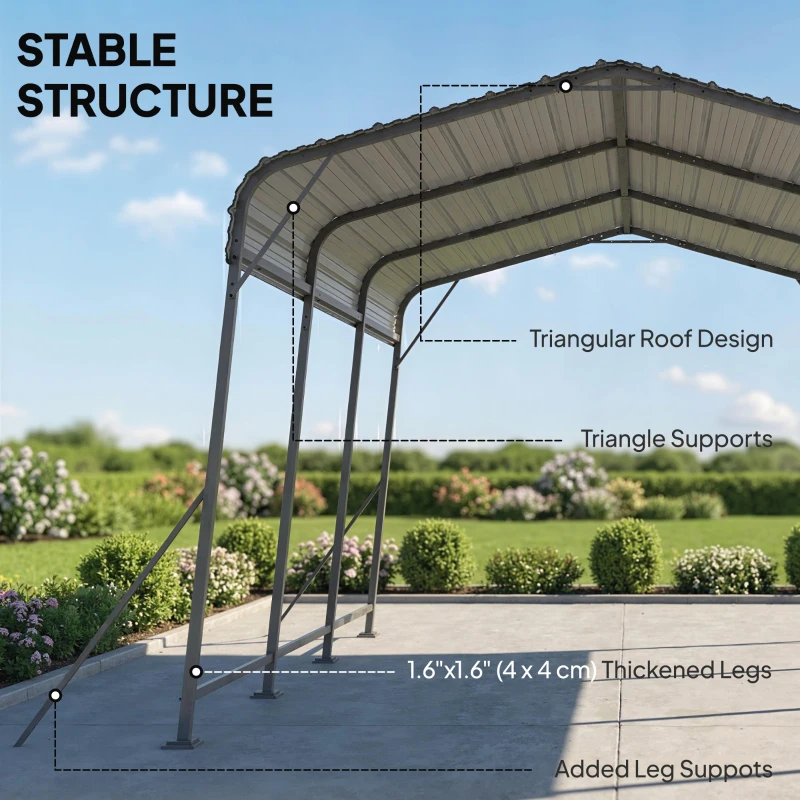 Outsunny 11 x 15FT Metal Carport, Heavy-Duty Carport Canopy with Reinforced Frame & Galvanized Steel Roof, Dark Grey