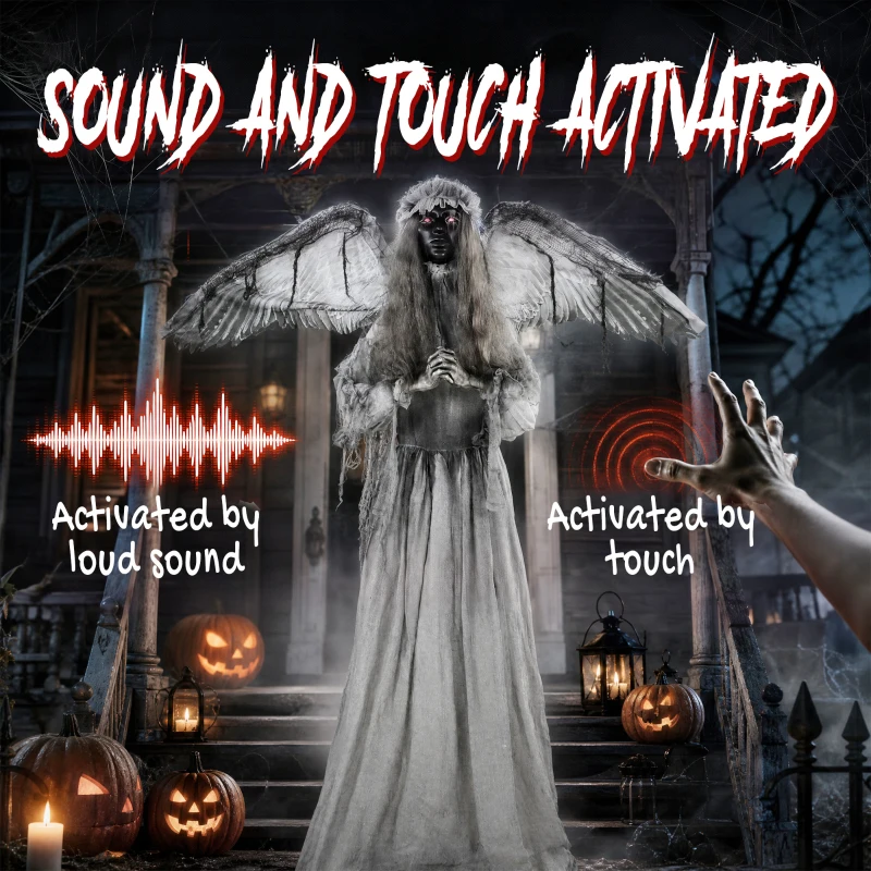 HOMCOM Halloween Animated Standing Crying Angel Decoration with Sound and Touch Activated