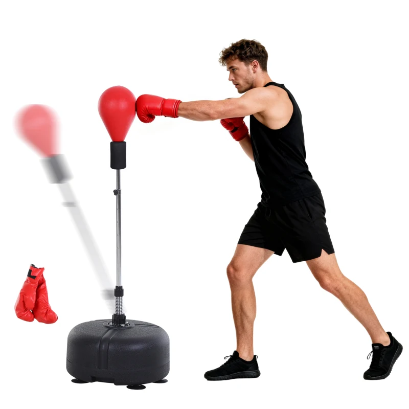 Soozier Adjustable Height Free Standing Boxing Bag Set with 6 Suction Cups and Boxing Gloves, for Exercise Training