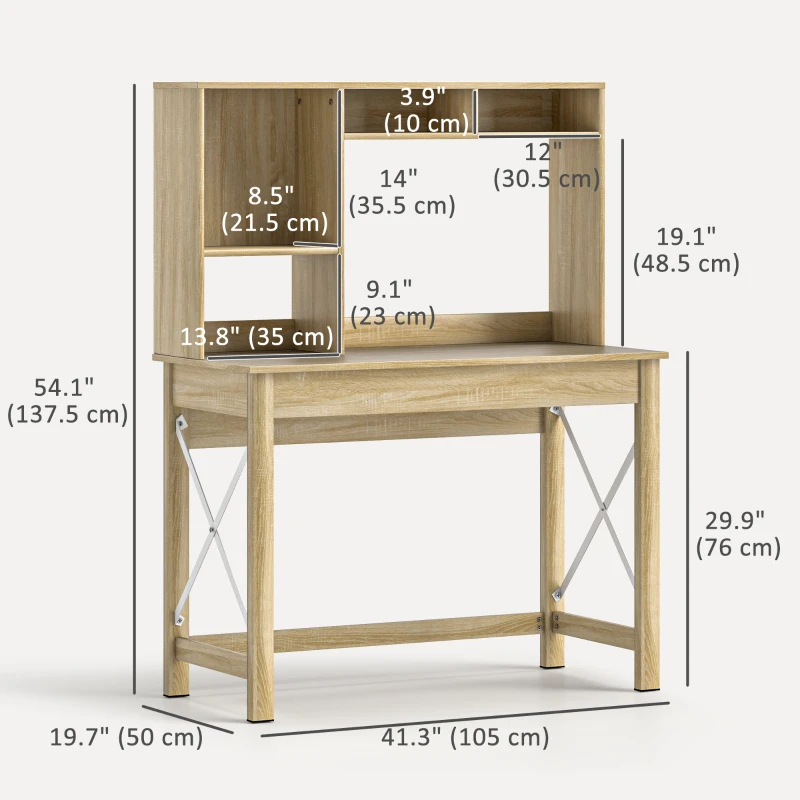 HOMCOM Computer Desk with Hutch, Home Office Table with Storage Shelves and Open Compartments for Writing, Work, Oak
