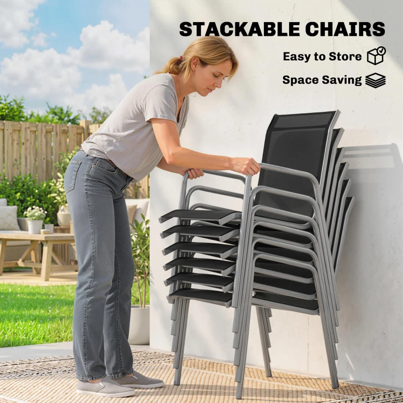 Outsunny 7 Piece Garden Dining Set, Garden Furniture Set with Rectangle Table and 6 Stackable Chairs