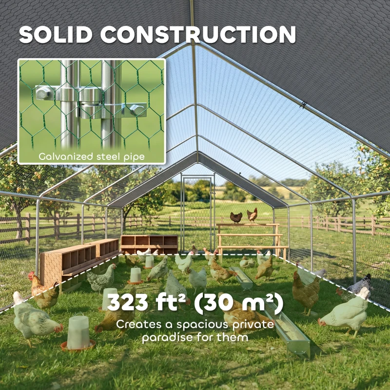 PawHut Metal Chicken Coop with Water- and UV-Protection Cover for Backyard Hen, Duck, Rabbit, 32.8' x 9.8' x 6.4'