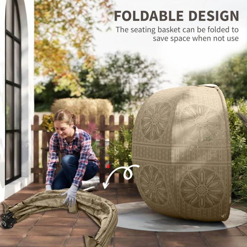 Outsunny Hanging Egg Chair with Stand, Foldable Basket Swing Chair with Removable Washable Cushion, Dark Grey