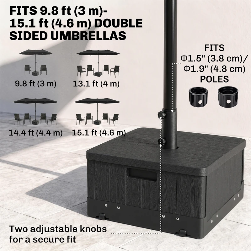Outsunny 3-in-1 Outdoor Umbrella Base with Wheels, Side Table, Planter Box, 175lbs Heavy Duty Patio Umbrella Stand, Black