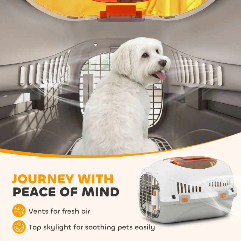 PawHut Hard-Sided Travel Pet Carrier, Plastic Dog and Cat Kennel for Small Dogs and Cats, Portable Crate with Steel Wire Door
