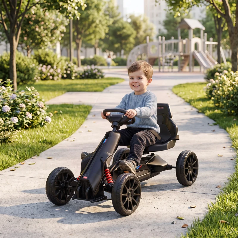 Aosom Kids Pedal Go Kart W/ Adjustable Seat, Swing Axle, Black