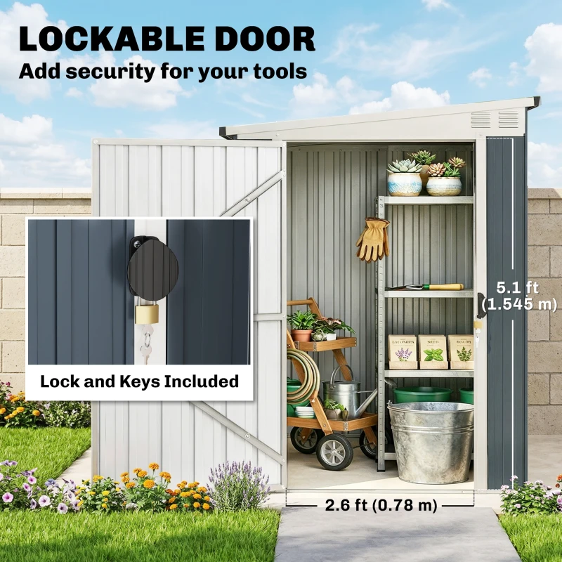 Outsunny 4' x 8' Outdoor Storage Shed, Metal Garden Shed with Window, 2 Vents and Lockable Door for Backyard, Garden, Patio