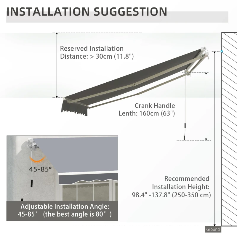 Outsunny 8' x 7' Retractable Awning, Patio Awnings, Sunshade Shelter with 280 g/m² UV & Water-Resistant Fabric and Aluminum Frame for Deck, Balcony, Yard, Grey