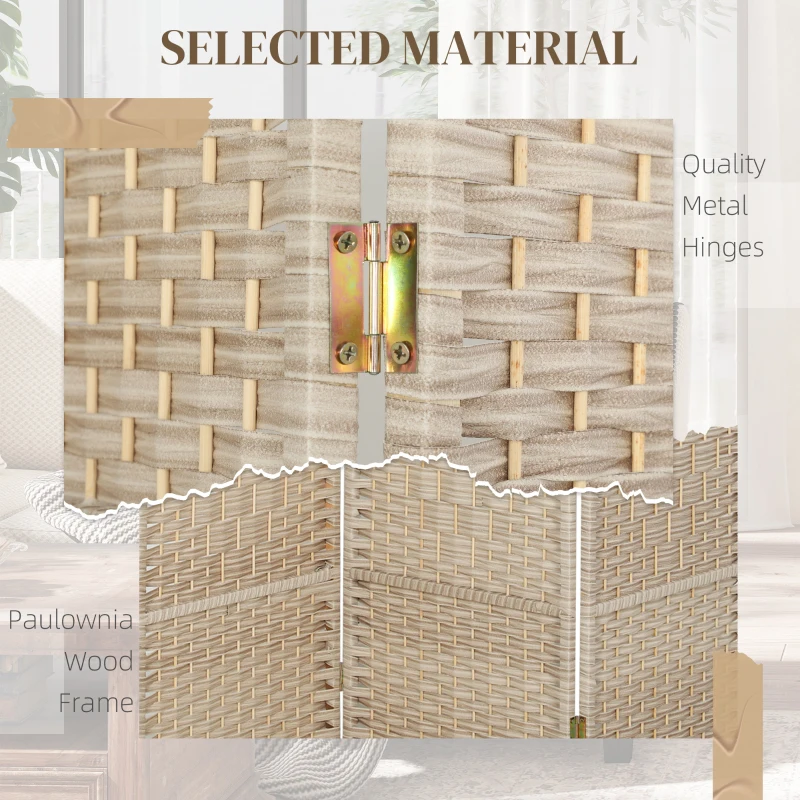 HOMCOM 6 Ft Tall Folding Room Divider, 3 Panel Portable Privacy Screen, Hand-Woven Partition Wall Divider, Light Oak