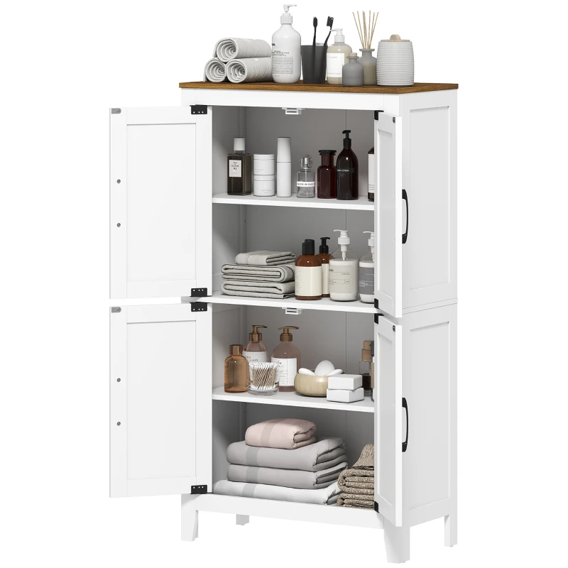 HOMCOM Farmhouse Bathroom Storage Cabinet, Bathroom Floor Cabinet with Barn Doors and Adjustable Shelves, White