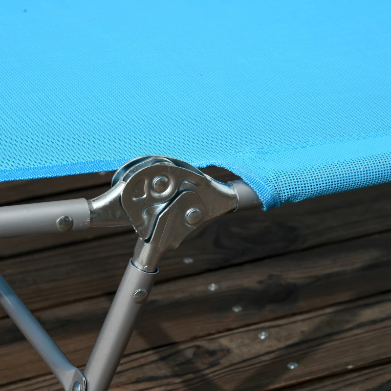 Outsunny Set of 2 Folding Chaise Lounge Chairs, Outdoor Poolside Sun Tanning Chairs w/ Pillow, Reclining Backrest, Blue