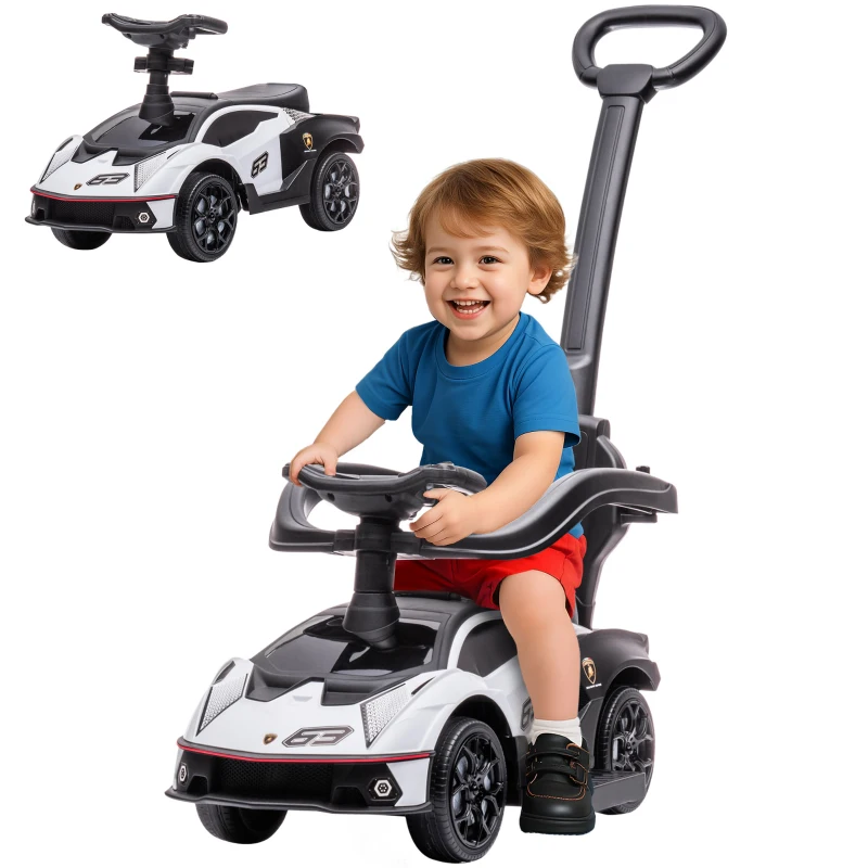 Aosom 3 in 1 Ride on Push Car for Toddlers, Licensed Kids Sliding Car with Safety Protection Footrest Horn, White