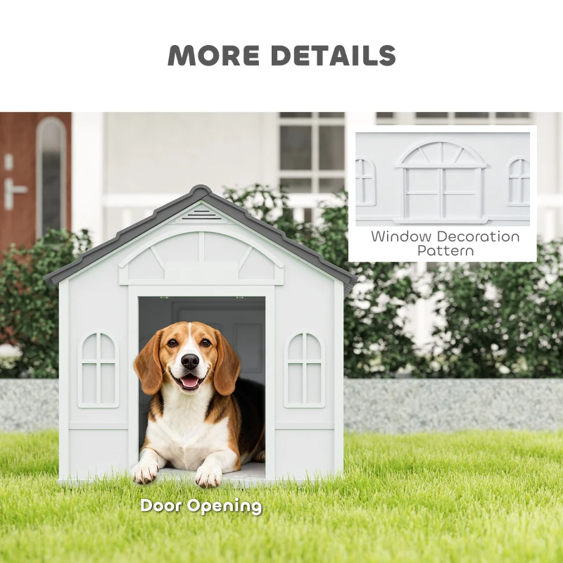 PawHut 26" Plastic Dog House Outdoor with Air Vents, for Small Medium Dogs, Grey