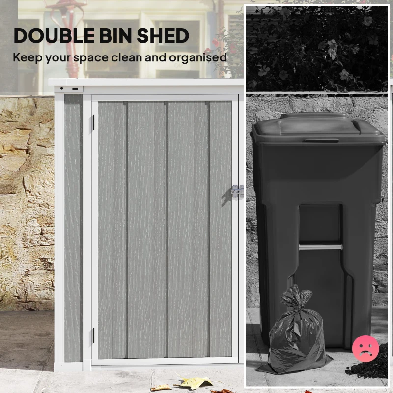 Outsunny 41 Cu. Ft. Outdoor Storage Shed, Outdoor Horizontal Trash Can Storage with Chain Lid, Lockable Storage Box, Grey