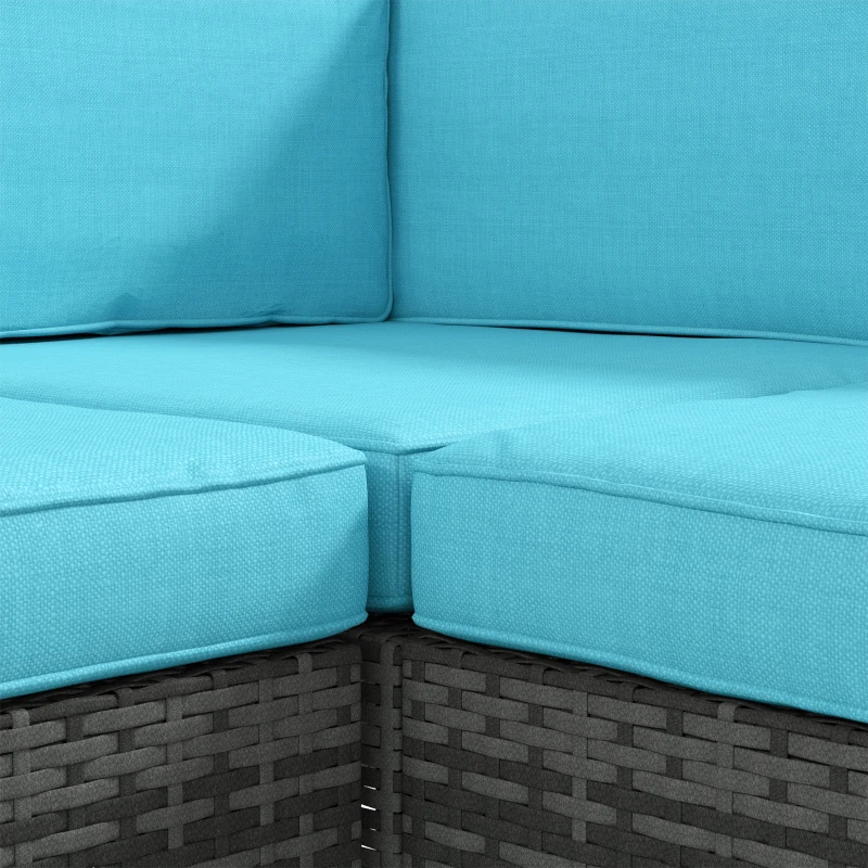 Outsunny 7 Pieces Outdoor Rattan Furniture Set, Patio Wicker Sectional Conversation Sofa Set, Blue