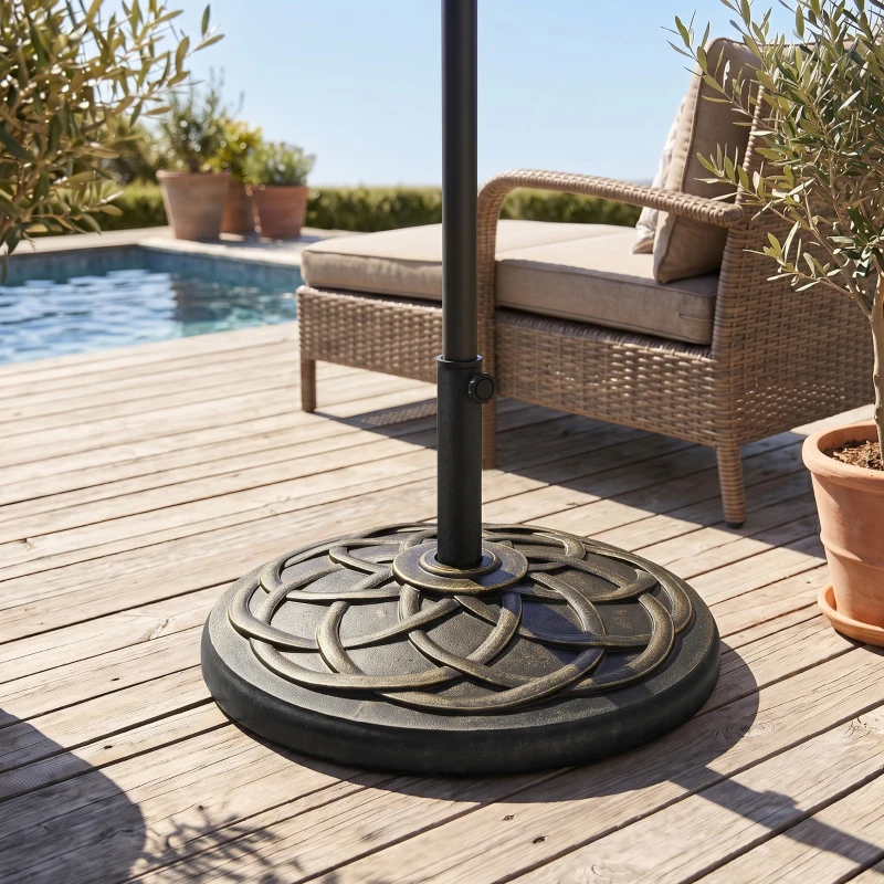 Outsunny 42 lbs Resin Round Market Umbrella Base Holder 22" Decorative Parasol Stand for Patio, Outdoor, Backyard, Bronze
