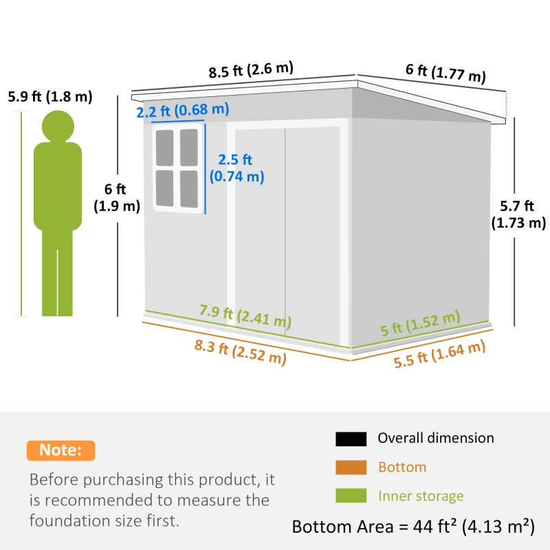 Outsunny 8.5' x 6' Galvanised Steel Outdoor Storage Shed, Garden Shed with Window, Lockable Wide Doors and Air Vents, Grey