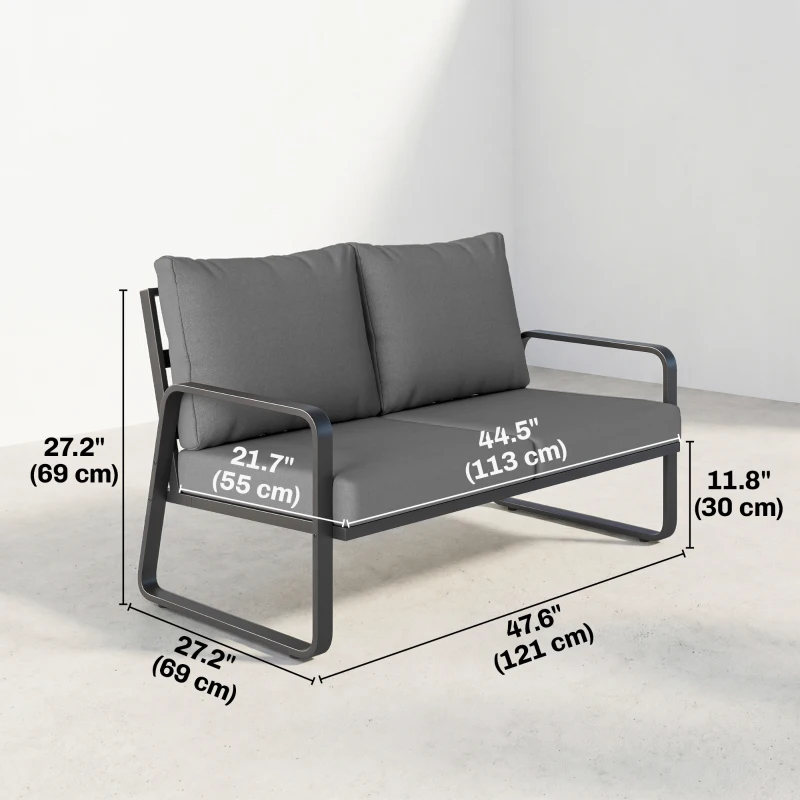 Outsunny Outdoor Sofa Thick Cushions Outdoor Patio Couch Loveseat 2 Seater for Garden Black and Light Grey