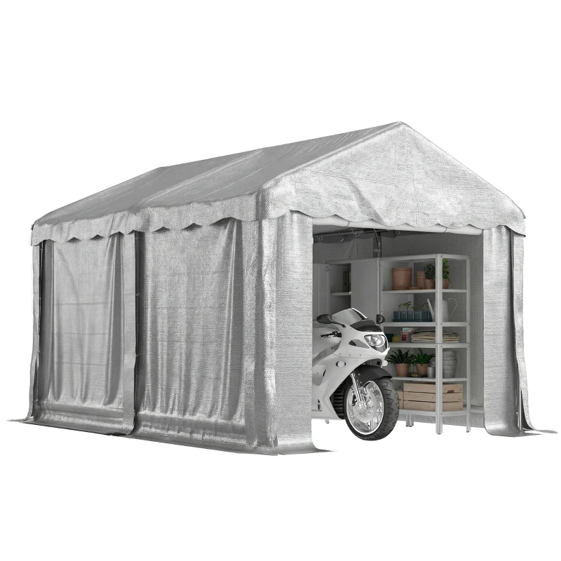 Outsunny 13' x 10' Portable Shed, Outdoor Storage Shed Tent with Roll-up Zipper Door and Removable Sidewalls, Light Grey