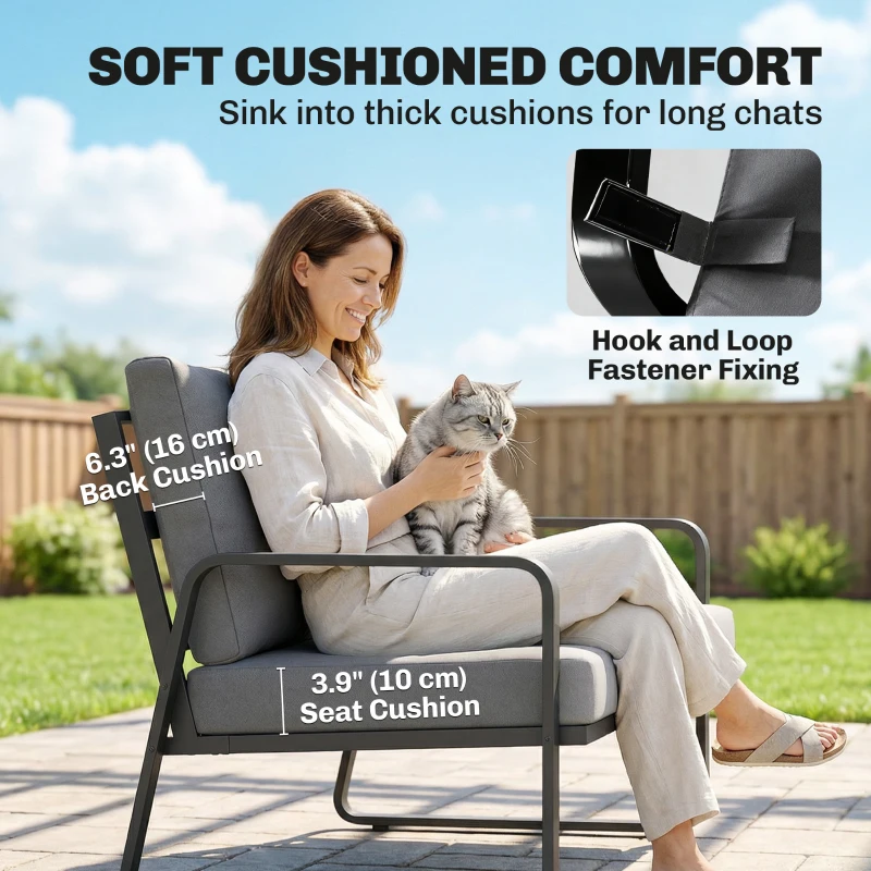 Outsunny Outdoor Sofa Thick Cushions Outdoor Patio Couch Loveseat 2 Seater for Garden Black and Light Grey