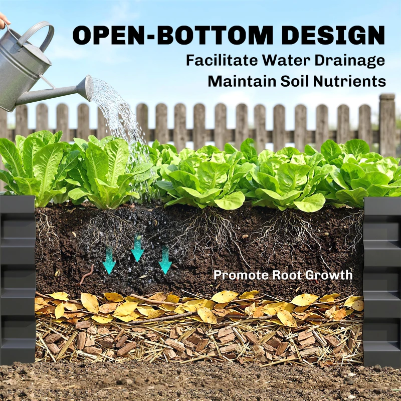 Outsunny L-Shaped Raised Garden Bed, 82" x 109" x 12" Galvanized Steel Planter Box with Multi-reinforced Rods for Vegetables, Flowers and Herbs, Dark Grey
