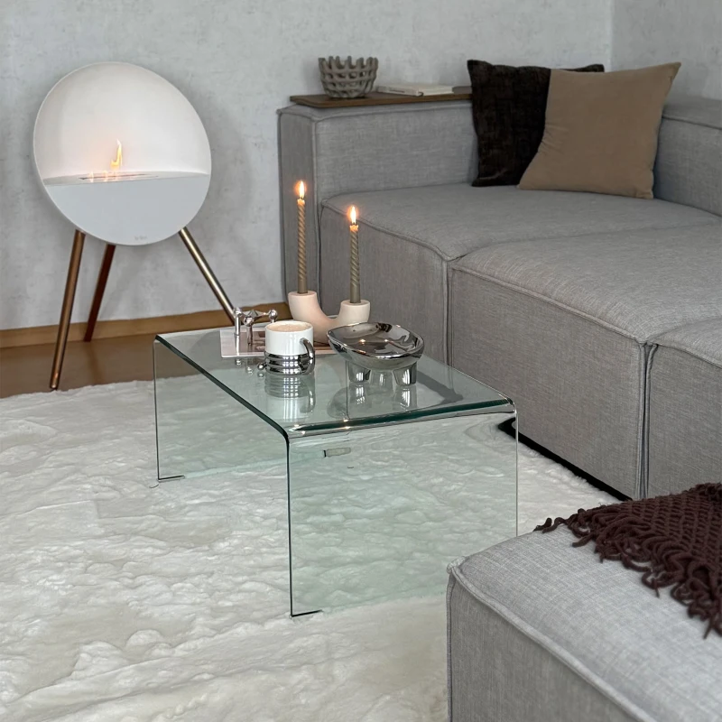 HOMCOM Glass Coffee Table, Clear Coffee Table for Living Room, Modern Rectangle Center Table with Safe Rounded Edges