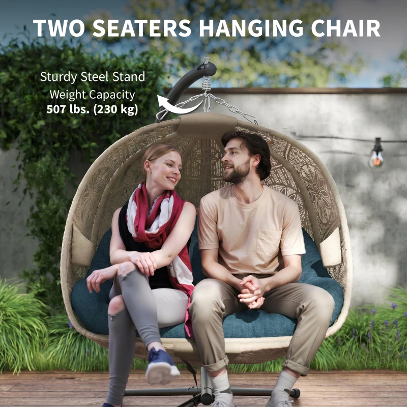 Outsunny Hanging Egg Chair with Stand, Foldable Basket Swing Chair with Removable Washable Cushion, Dark Grey