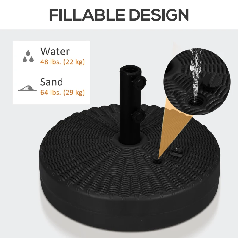 Outsunny Umbrella Base, Heavy Duty Fillable Base Holder with Steel Pole, Round Parasol Stand for Patio, Outdoor, Backyard, Black