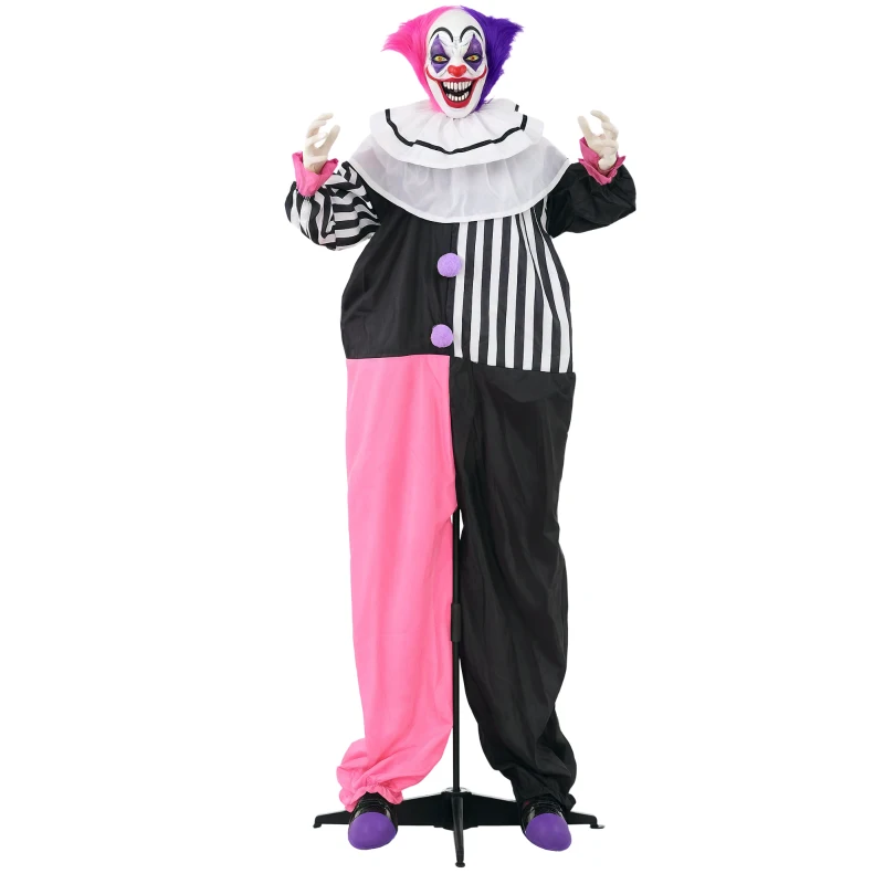 Outsunny 5.7FT Life Size Halloween Decoration, Animated Clown with Sound Activated, Light Up Eyes, Motion, Laugh