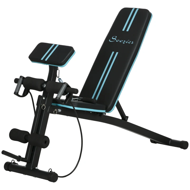 Soozier Foldable Press Bench Adjustable Dumbbell, Weight Training Bench Exercises Gym Chair, Black & Blue