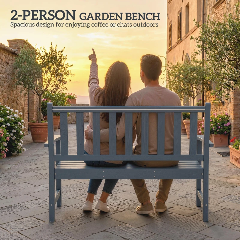 Outsunny Outdoor Bench, HDPE Weatherproof Garden Bench, 2-Person Garden Seating with Slatted Seat