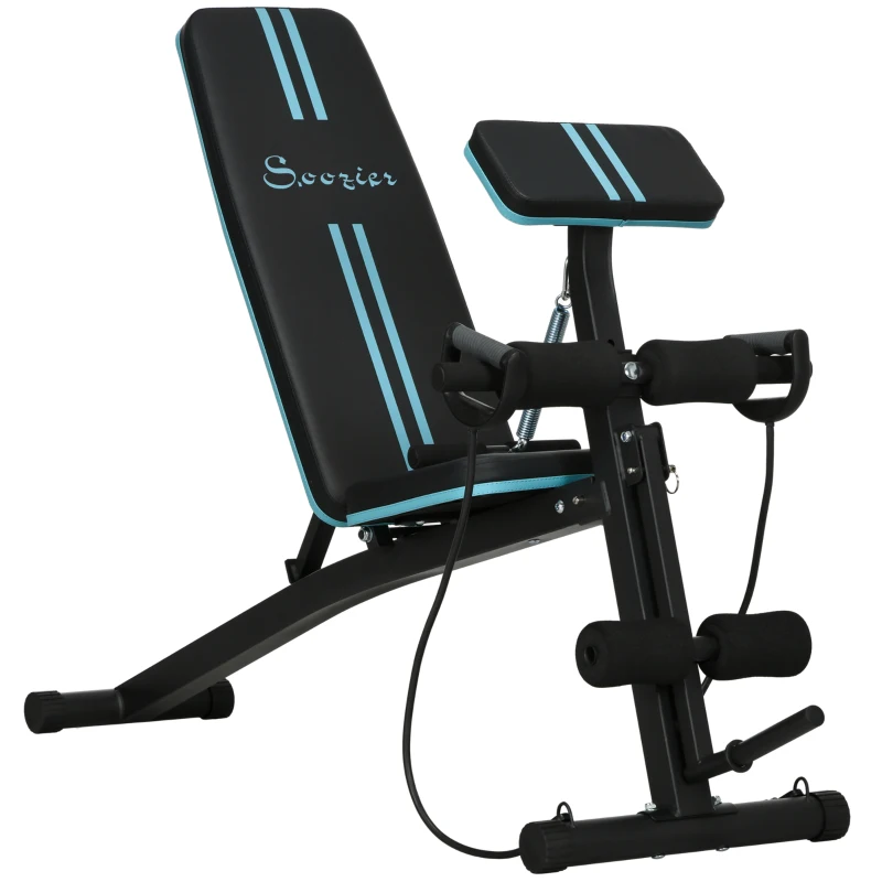 Soozier Foldable Press Bench Adjustable Dumbbell, Weight Training Bench Exercises Gym Chair, Black & Blue