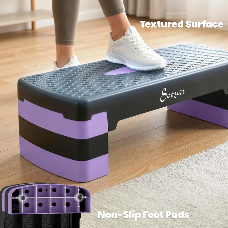 Soozier Aerobic Exercise Step Platform, 4"/6"/8" Adjustable Aerobic Stepper with Risers, Workout Stepper for Home Gym, Purple