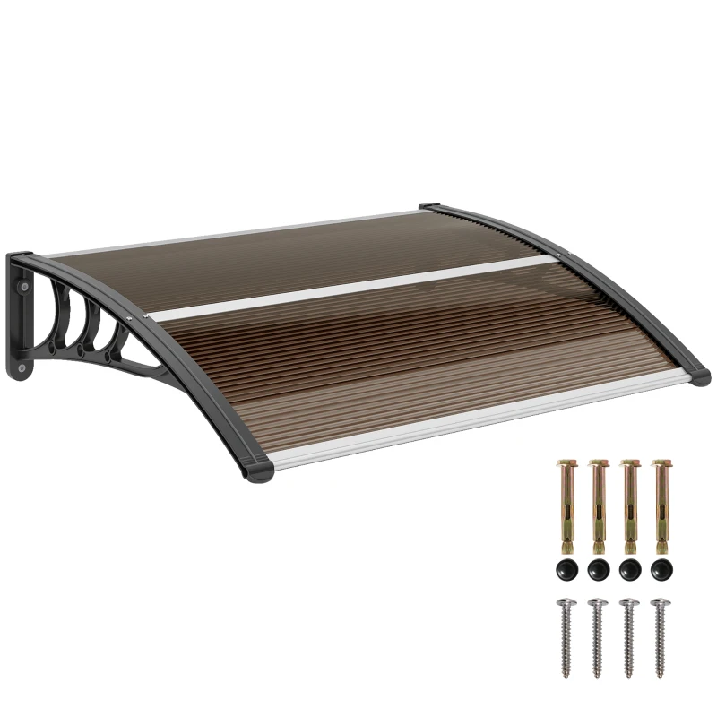 Outsunny Window Awning Door Canopy, Polycarbonate Cover Patio Awnings, 47" x 30", Brown