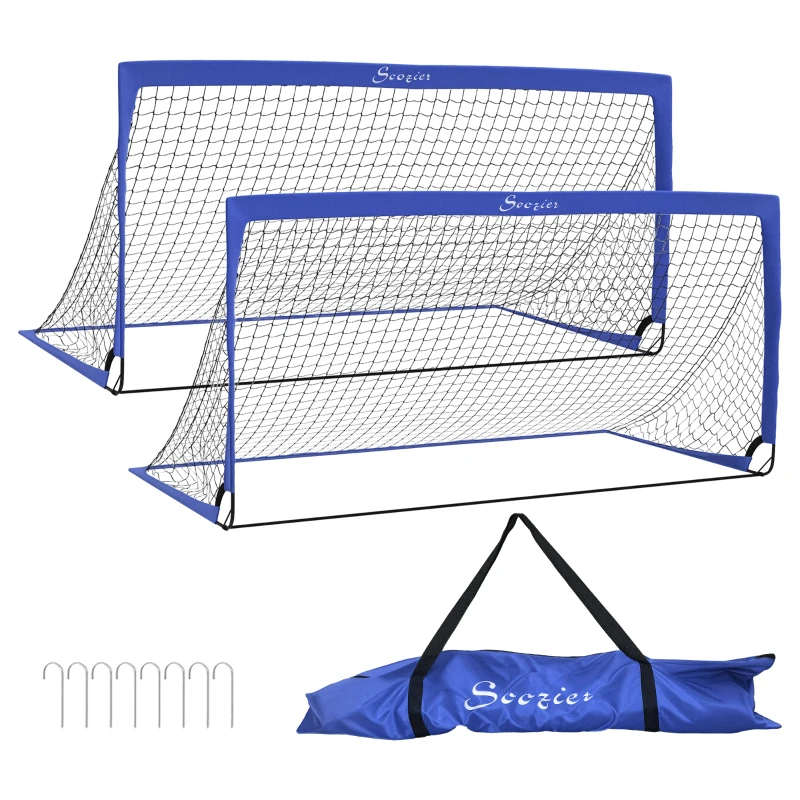 Soozier 6' x 3' Set of 2 Soccer Nets for Backyard, Portable Soccer Goal for Practice with Carry Bag