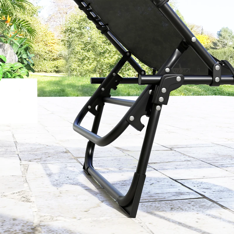 Outsunny 2 Folding Chaise Lounge Pool Chairs with 4-Position Reclining Back, Pillow, Breathable Mesh & Bungee Seat, Black