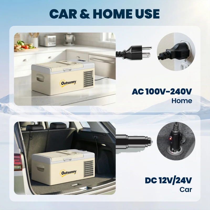 Outsunny 12 Volt Car Refrigerator, 17QT Car Fridge Electric Cooler, 12/24V DC and 100-240V AC, -4℉-50℉, Portable Refrigerator