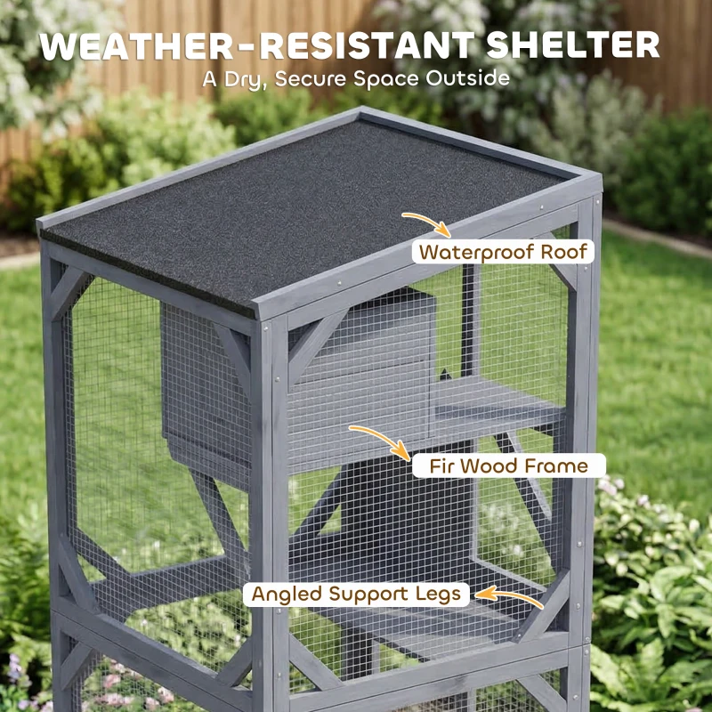 PawHut Movable Catio Outdoor Cat Enclosure with Resting Box, 3 Jumping Platforms, Waterproof Asphalt Roof for Outdoor Indoor