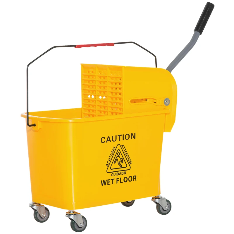 HOMCOM Compact Mop Bucket with Wringer, Mop Bucket on Wheels, 5 Gallon, Separate Dirty and Clean Water, Yellow