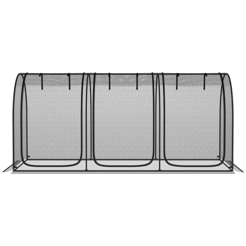 Outsunny 9' x 4' Crop Cage, Garden Plant Protector, with 3 Zippered Doors and 4 Ground Stakes, for Garden, Yard, Lawn, Black