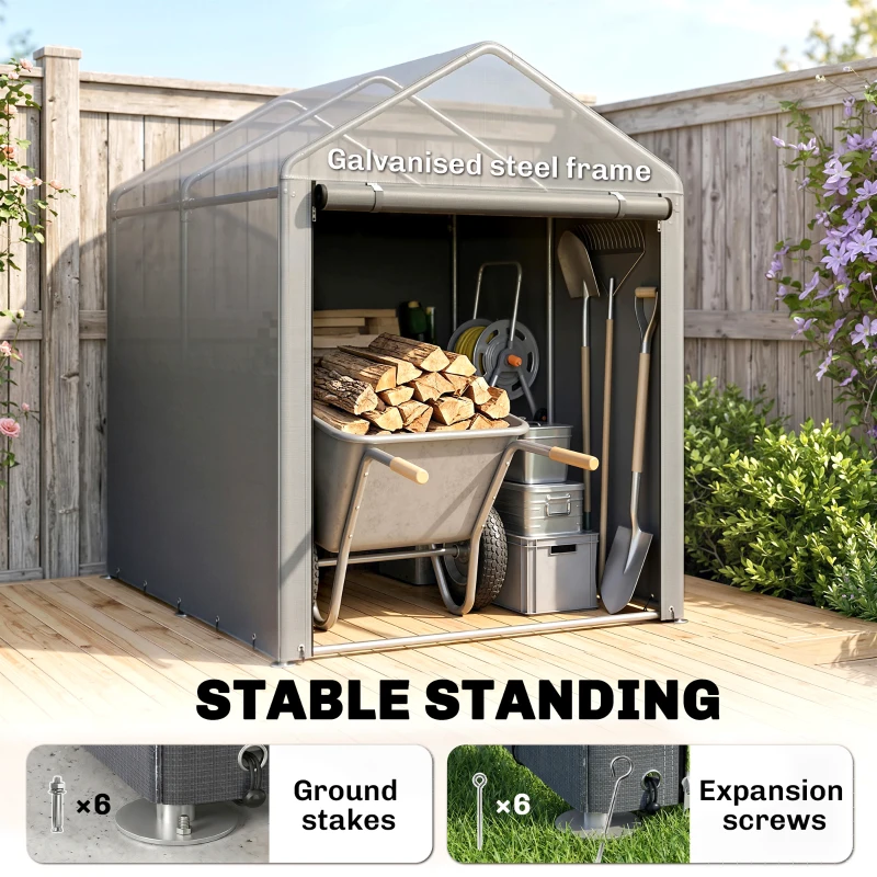 Outsunny 4 x 6ft Outdoor Storage Shed Tent, Portable Shed with Roll-up Door for Motorcycle, Bike, Garden Tools